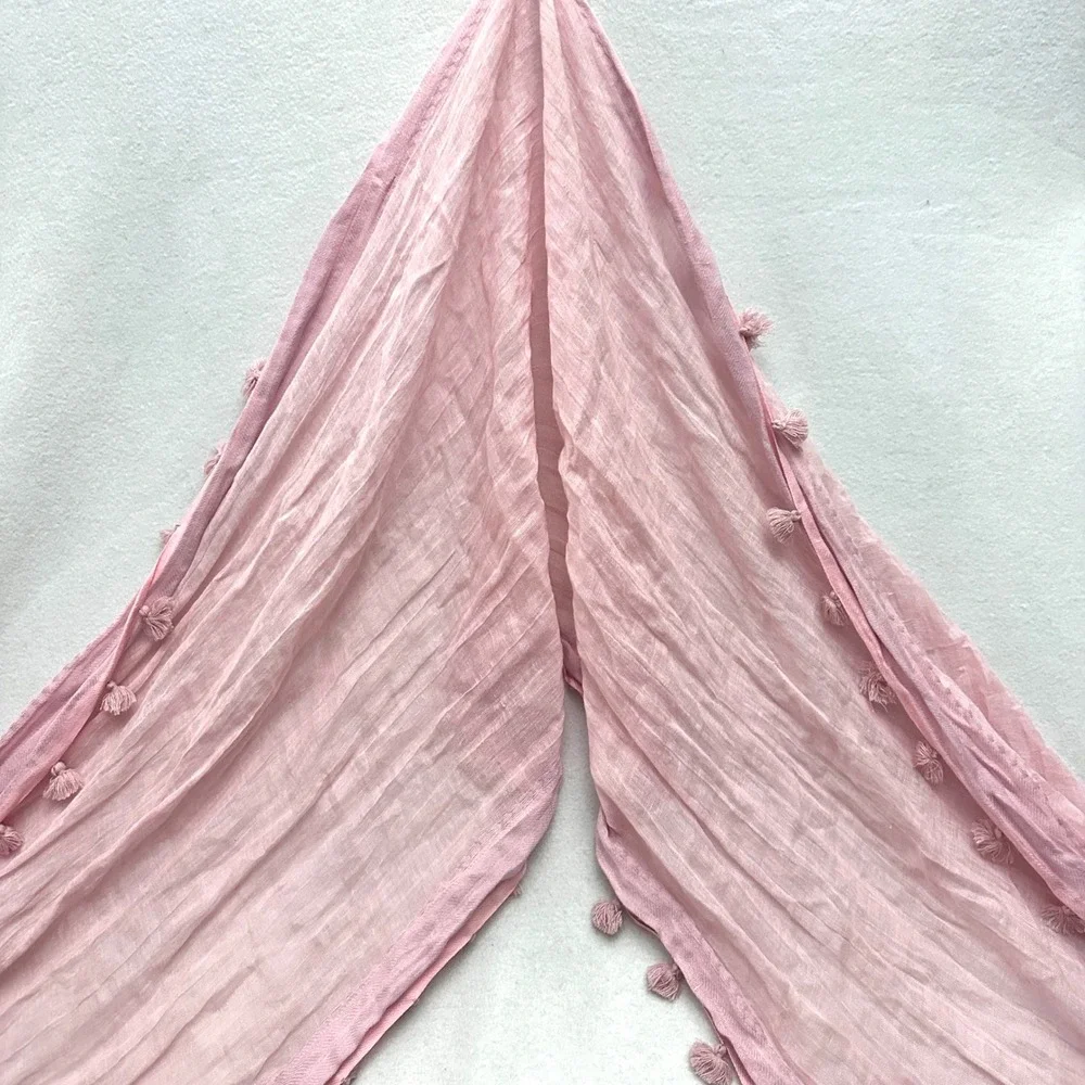 J.Crew Pink Linen 24x83 Tassel Trim Scarf Herringbone Rectangular Wrap